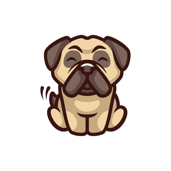 Leuke Pug Hond Cartoon Logo Vector Mascotte Karakter — Stockvector