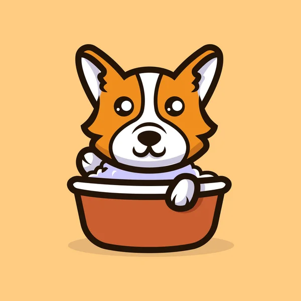 Cute Corgi Dog Mascot Illustration Vector - Stok Vektor