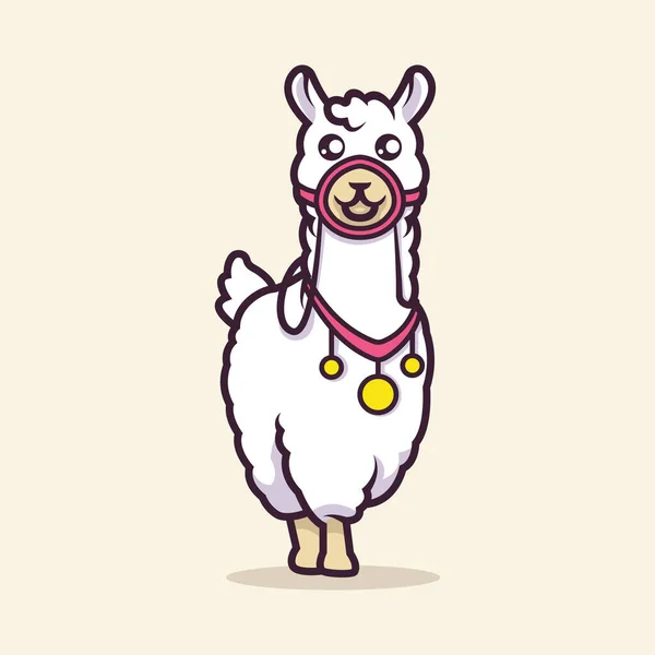 Leuke Lama Mascotte Vector Illustratie — Stockvector