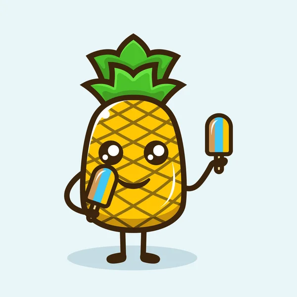 Ananas Carino Disegno Della Mascotte — Vettoriale Stock