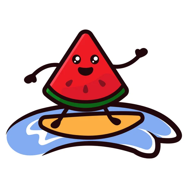 西瓜热带水果可爱吉祥物设计图解 — 图库矢量图片