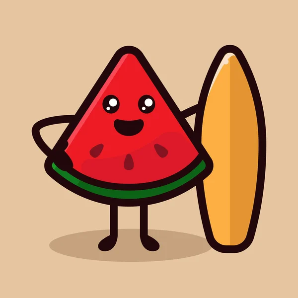 Watermelon Tropical Fruit Cute Mascot Design Illustration — Stock Vector