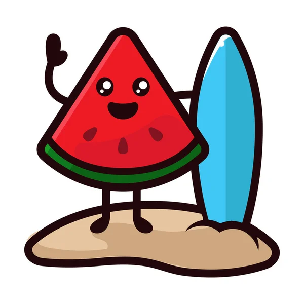 Watermelon Tropical Fruit Cute Mascot Design Illustration — Stock Vector