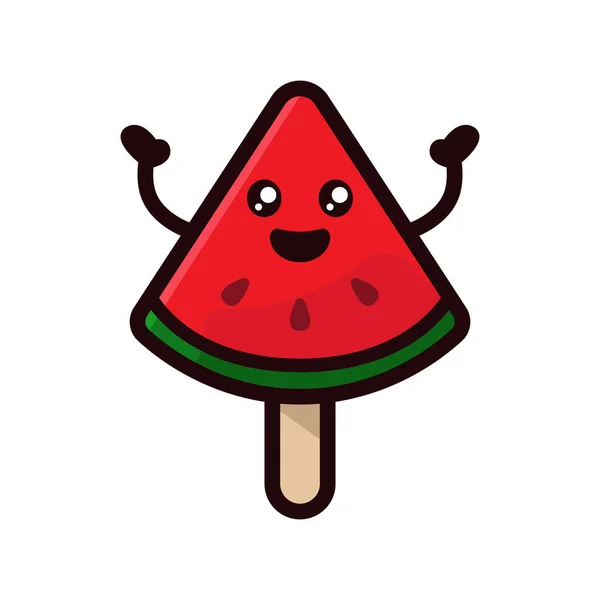 Watermelon Tropical Fruit Cute Mascot Design Illustration — Stock Vector