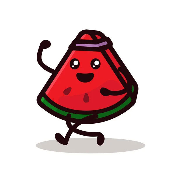 Watermelon Tropical Fruit Cute Mascot Design Illustration — Stock Vector