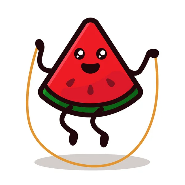 Watermelon Tropical Fruit Cute Mascot Design Illustration — Stock Vector