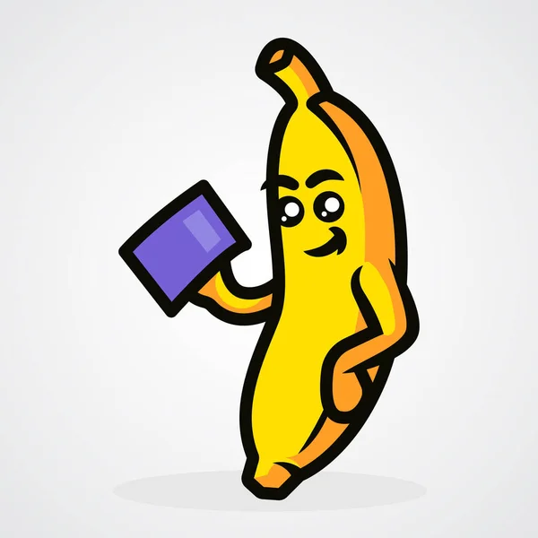 Banana Kembali Sekolah Cute Mascot Vector Illustration - Stok Vektor