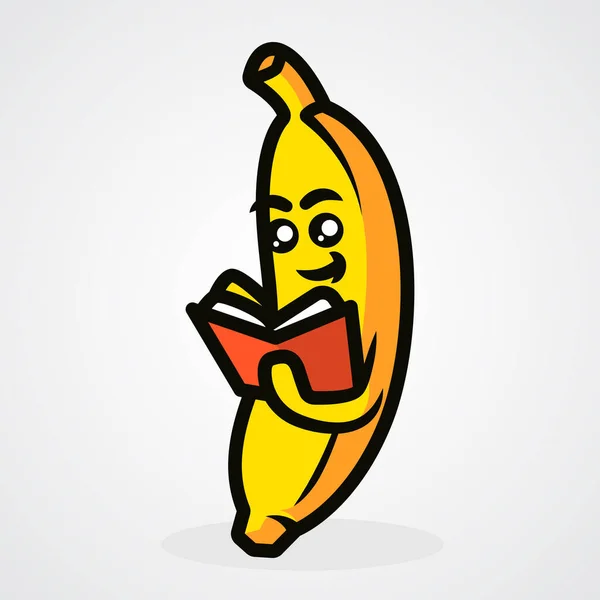 Banana Kembali Sekolah Cute Mascot Vector Illustration - Stok Vektor
