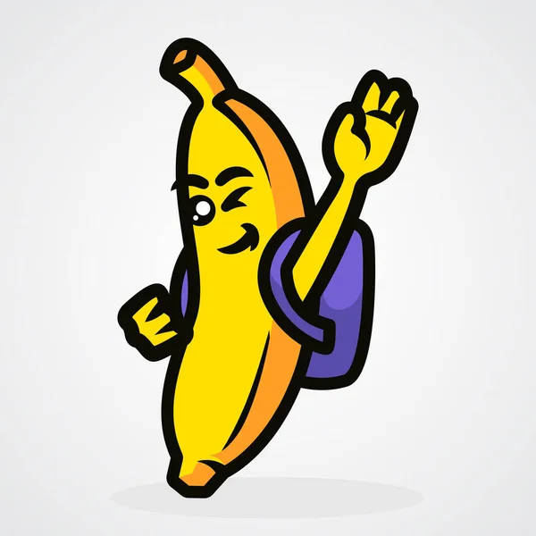 Banana Tillbaka Till Skolan Söt Maskoten Vektor Illustration — Stock vektor