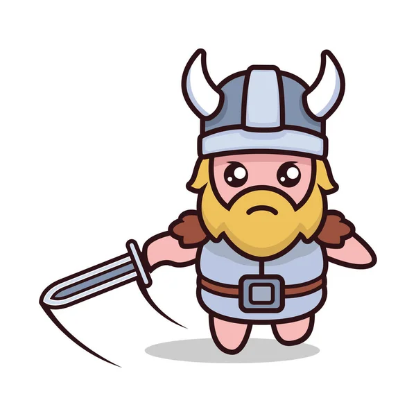 Bonito Viking Mascote Design Ilustração — Vetor de Stock