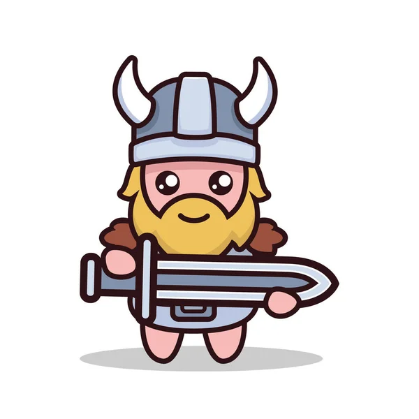 Carino Viking Disegno Della Mascotte Illustrazione — Vettoriale Stock