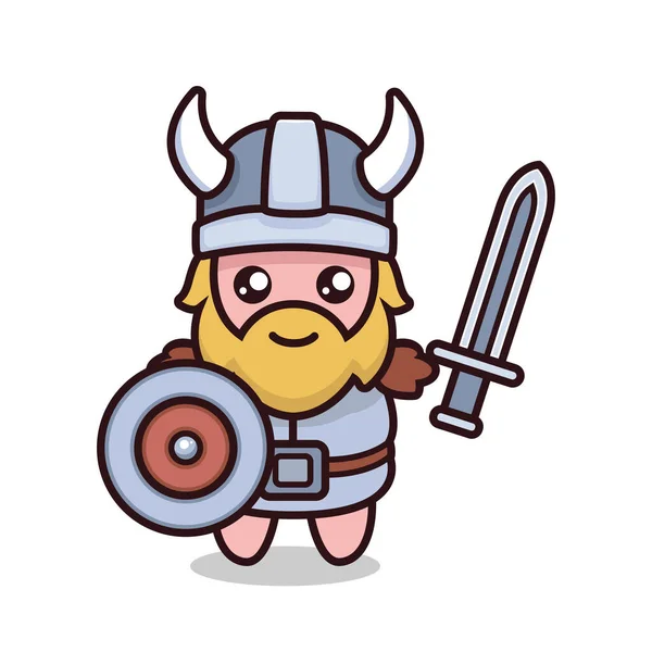 Mignon Viking Mascotte Illustration Conception — Image vectorielle