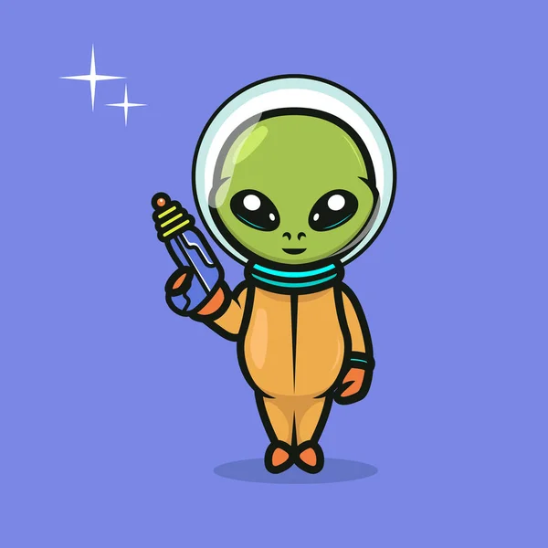 Linda Mascota Alienígena Espacio Diseño Ilustración — Vector de stock