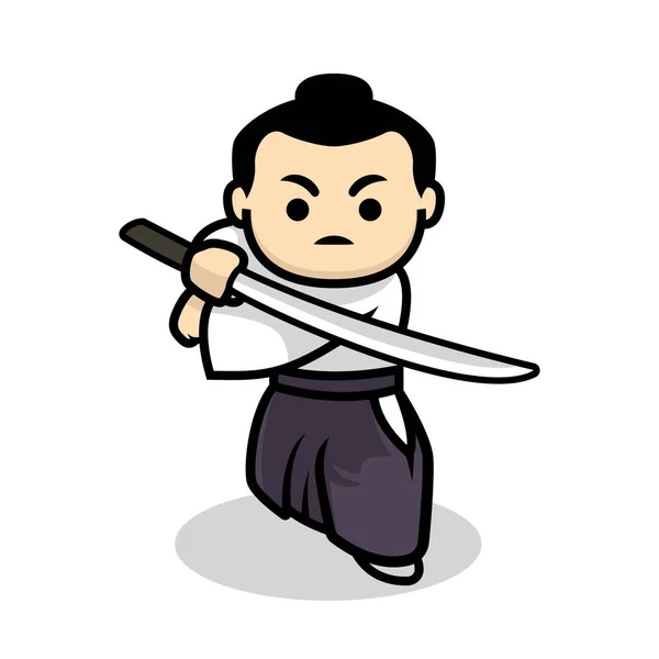 Niedlichen Samurai Maskottchen Design Illustration — Stockvektor