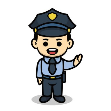 Polis sevimli çizgi film karakteri maskot tasarımı çizimi