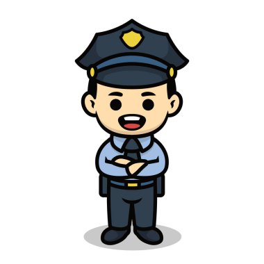 Polis sevimli çizgi film karakteri maskot tasarımı çizimi