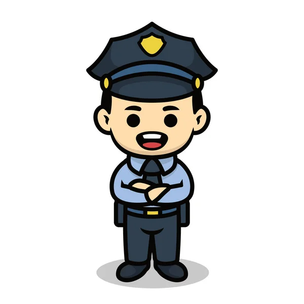 Polizist Niedlichen Cartoon Figur Maskottchen Design Illustration — Stockvektor