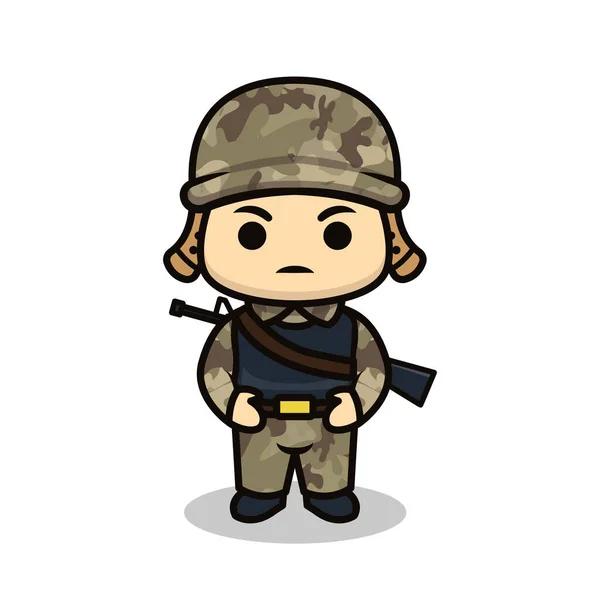 Mascotte Mignon Soldat Armée Illustration Conception — Image vectorielle