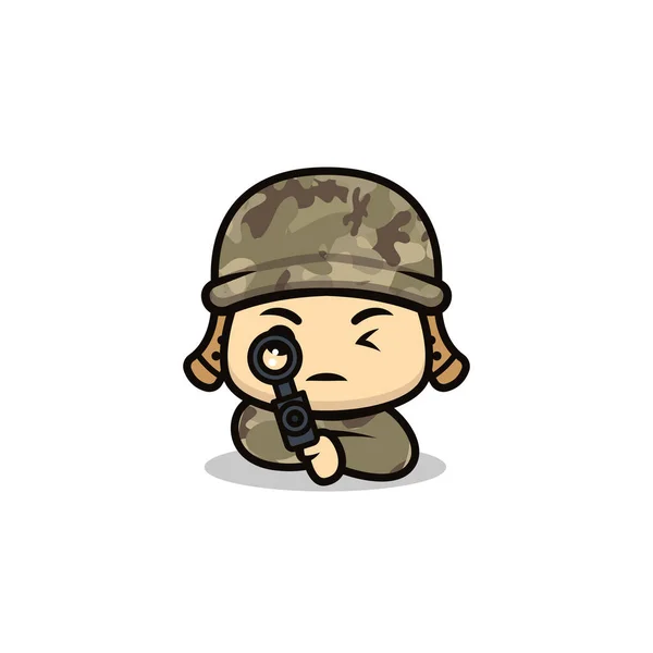 Mascotte Mignon Soldat Armée Illustration Conception — Image vectorielle