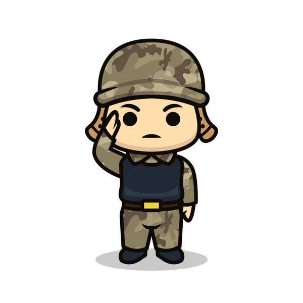 Mascotte Mignon Soldat Armée Illustration Conception — Image vectorielle