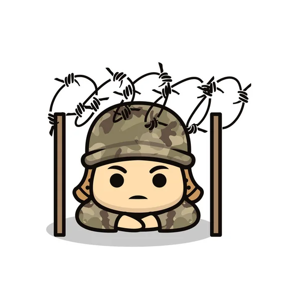 Mascotte Mignon Soldat Armée Illustration Conception — Image vectorielle