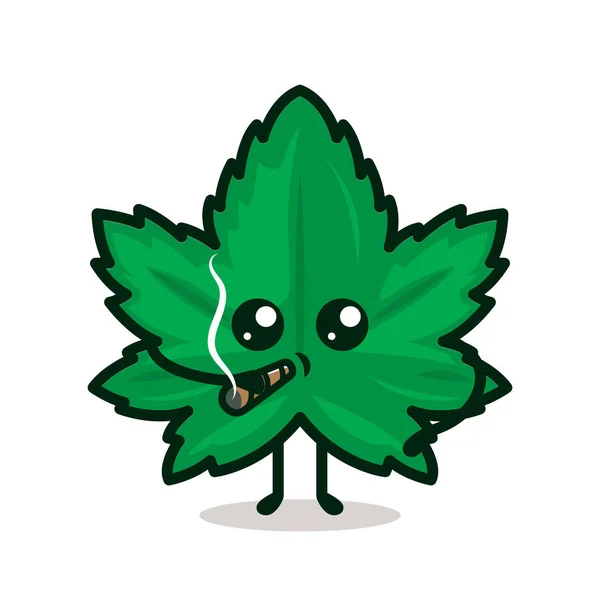 Ilustrasi Desain Maskot Cannabis Yang Lucu - Stok Vektor