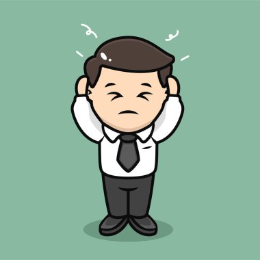 Sevimli stresli iş adamı konsepti maskot tasarımı çizimi