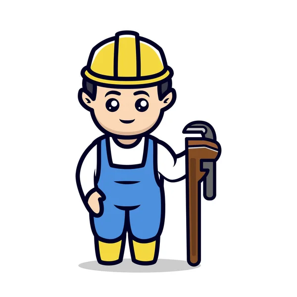 Cute Kawaii Plumber Mascot Design Illustration — Stock Vector