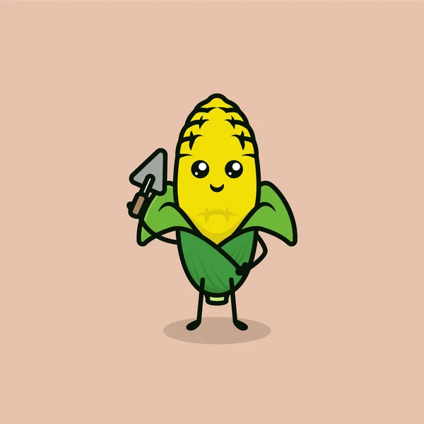 Ilustrasi Desain Maskot Jagung Yang Lucu - Stok Vektor