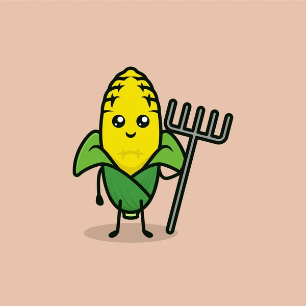 Ilustrasi Desain Maskot Jagung Yang Lucu - Stok Vektor