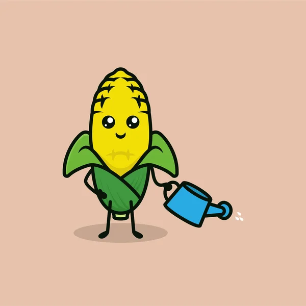 Ilustrasi Desain Maskot Jagung Yang Lucu - Stok Vektor