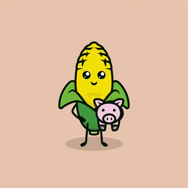 Ilustrasi Desain Maskot Jagung Yang Lucu - Stok Vektor