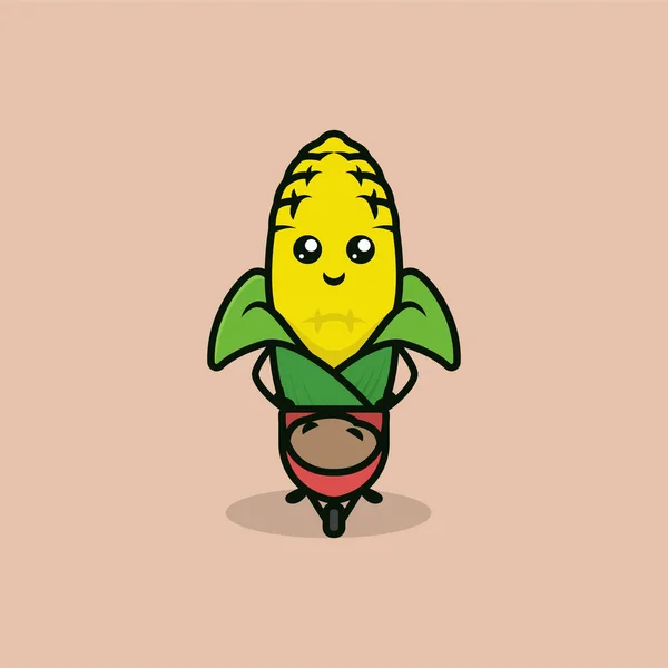 Ilustrasi Desain Maskot Jagung Yang Lucu - Stok Vektor