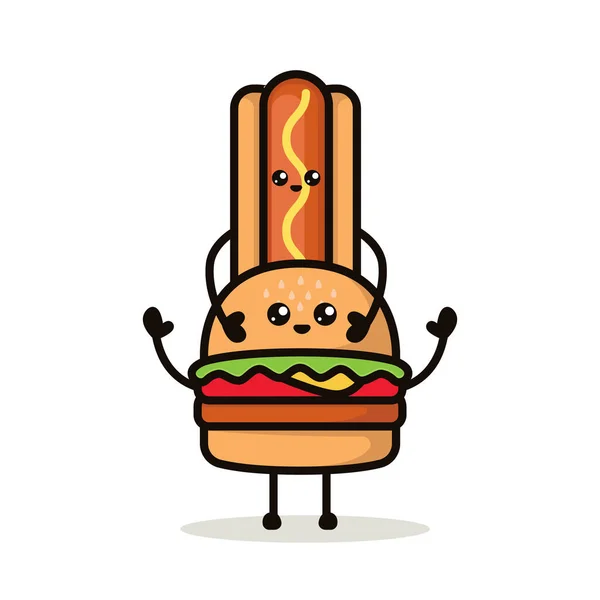 Fast Food Mignon Couple Kawaii Illustration Conception — Image vectorielle