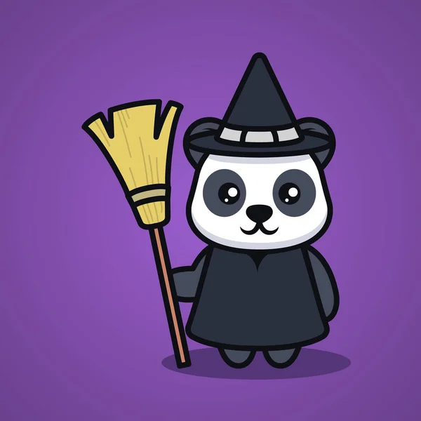 Carino Panda Con Halloween Costume Mascotte Disegno Illustrazione — Vettoriale Stock