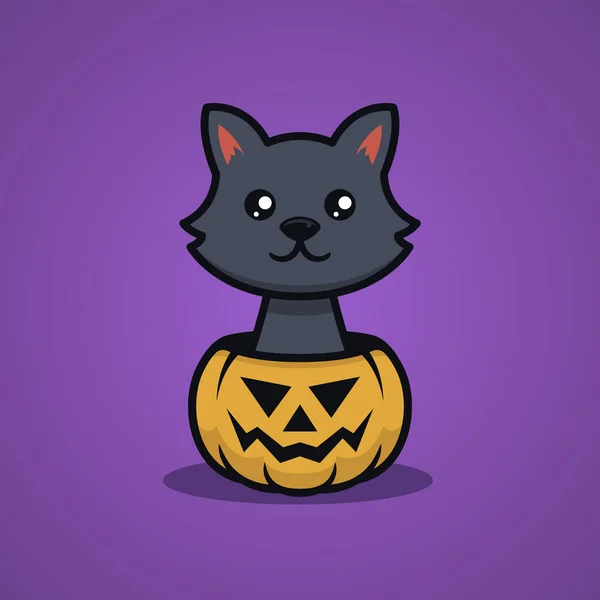 Grazioso Gatto Nero Halloween Disegno Della Mascotte Illustrazione — Vettoriale Stock