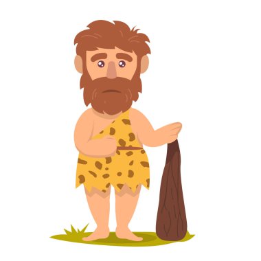Sevimli mağara adamı tarih öncesi maskot tasarımı çizimi