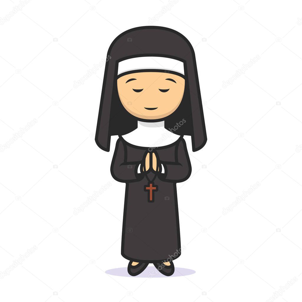 Cute nun christian religion mascot design illustration