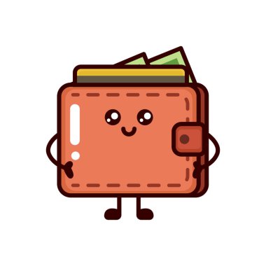 Cute Wallet with money mascot design illustration clipart