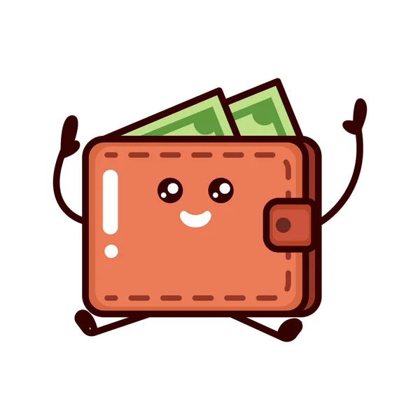 Χαριτωμένο Πορτοφόλι Χρήματα Απεικόνιση Σχεδιασμό Μασκότ — Διανυσματικό Αρχείο