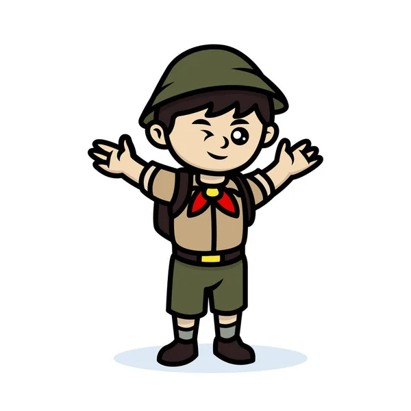 Bonito Menino Scout Crianças Mascote Logotipo Design Ilustração — Vetor de Stock