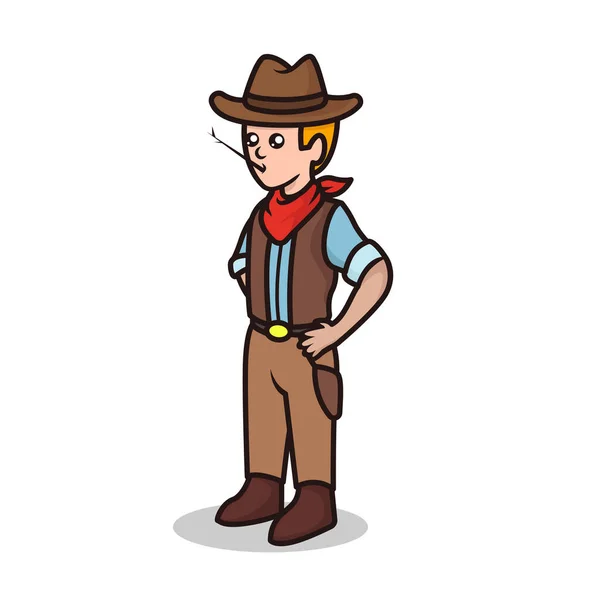 Cowboy Selvaggio Occidentale Mascotte Logo Disegno Illustrazione — Vettoriale Stock