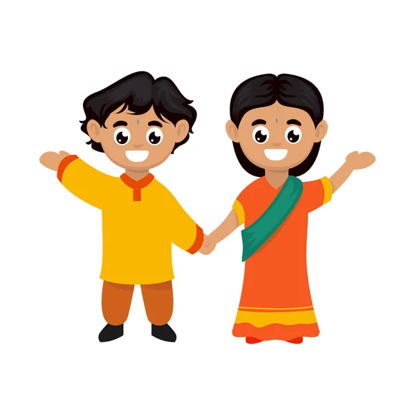 Diwali Indie Para Dzieci Maskotka Projekt Ilustracja — Wektor stockowy