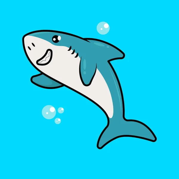 Cute Baby Shark Swimming Ocean Mascot Design Illustration — Stock Vector