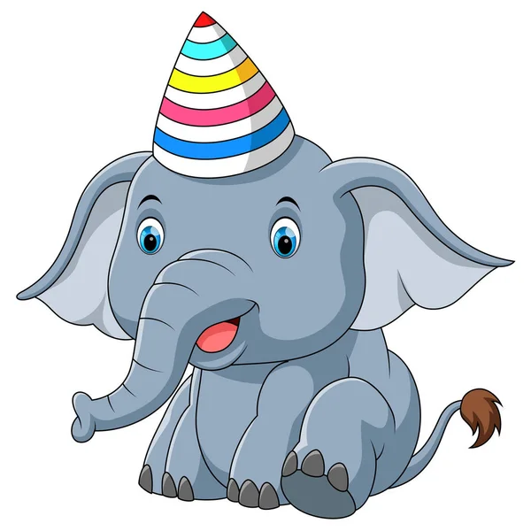 Elefante bebé usando sombrero partido de dibujos animados — Vector de stock
