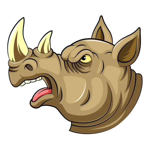 Una cabeza de dibujos animados de un rinoceronte rugiente — Vector de stock