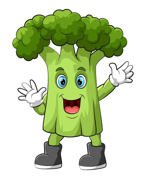 Happy broccoli cartoon character — Stock Vector