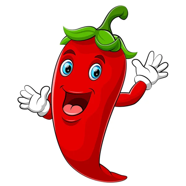 Happy chili cartoon character — Stock Vector