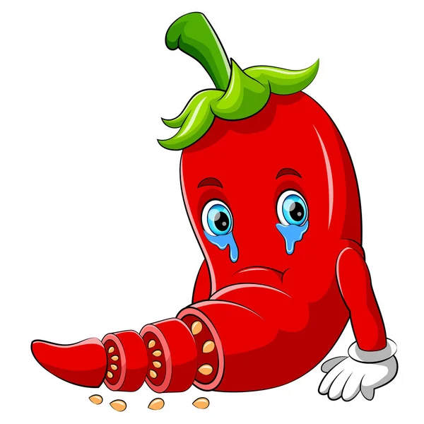 A Chili sad cartoon character — Stock Vector