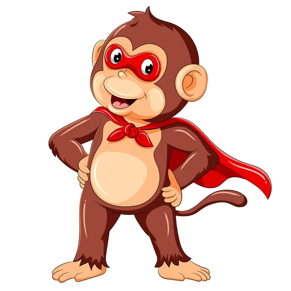 Bonito macaco desenhos animados vestindo fantasia de super-herói — Vetor de Stock